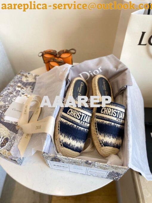 Replica Dior Granville Mule Navy D-Stripes Embroidered Cotton KDB602 3