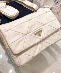 Replica Prada Medium System Nappa Leather Patchwork Bag 1BD291 White