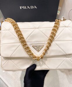 Replica Prada Medium System Nappa Leather Patchwork Bag 1BD291 White 2