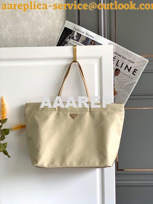 Replica Prada Re-nylon And Saffiano Leather Tote Bag 1BG107 Beige