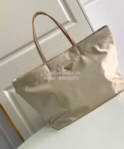 Replica Prada Re-nylon And Saffiano Leather Tote Bag 1BG107 Beige 2