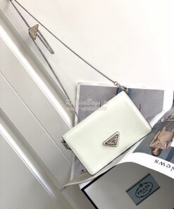 Replica Prada Brushed Leather Shoulder Bag 1BD307 White