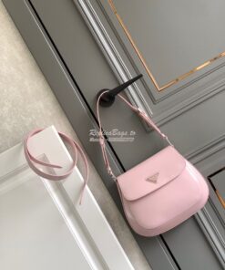 Replica Prada Cleo Brushed Leather Shoulder Bag 1BD303 Alabaster Pink 2