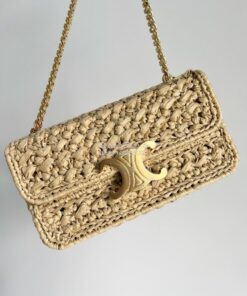 Replica Celine Chain Shoulder Bag Triomphe In Raffia 197993 Natural