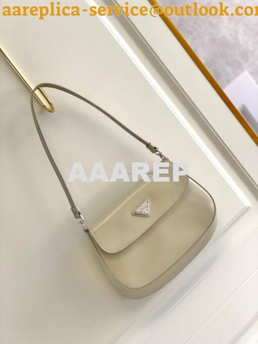 Replica Prada Cleo Brushed Leather Shoulder Bag With Flap 1BD311 Beige 3