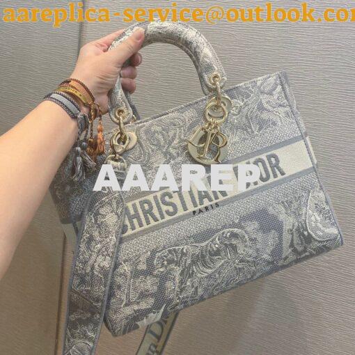 Replica Dior Large Lady D-Lite Bag Gray Toile de Jouy Reverse Embroide