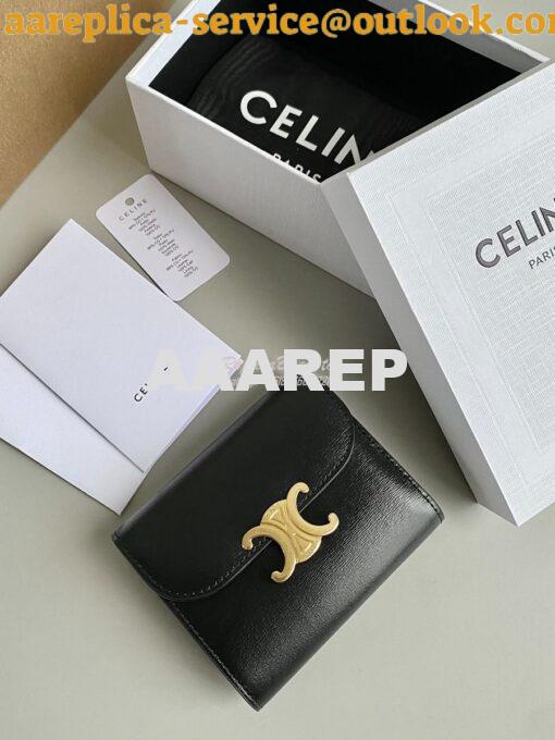 Replica CELINE SMALL WALLET TRIOMPHE IN SHINY SMOOTH LAMBSKIN BLACK