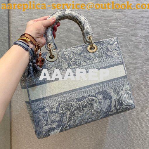 Replica Dior Large Lady D-Lite Bag Gray Toile de Jouy Reverse Embroide 8