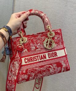 Replica Dior Medium Lady D-Lite Bag Raspberry Toile de Jouy Reverse Em