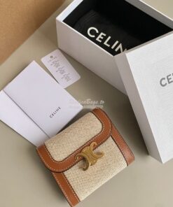 Replica CELINE SMALL WALLET TRIOMPHE IN TEXTILE AND CALFSKIN NATURAL /