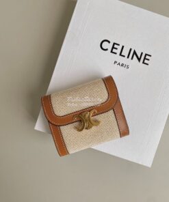 Replica CELINE SMALL WALLET TRIOMPHE IN TEXTILE AND CALFSKIN NATURAL / 2