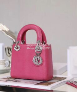 Replica Dior Lizard Leather Mini Lady Dior Bag with Crystals in Pink