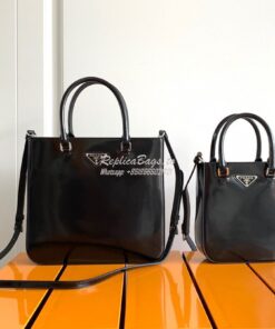 Replica Prada Brushed Leather Tote Bag 1BA330 1BA331 Black