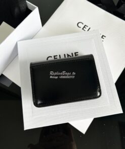 Replica CELINE CARD HOLDER WITH FLAP TRIOMPHE IN SHINY CALFSKIN BLACK 2