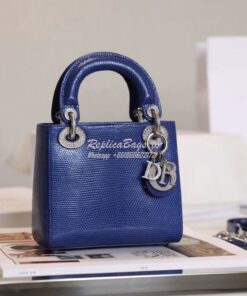 Replica Dior Lizard Leather Mini Lady Dior Bag with Crystals in Electr 2