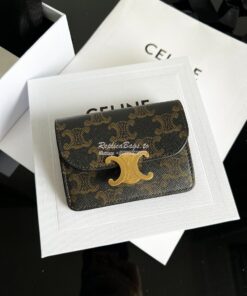 Replica CELINE CARD HOLDER WITH FLAP TRIOMPHE IN TRIOMPHE CANVAS TAN