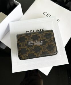 Replica CELINE CARD HOLDER WITH FLAP TRIOMPHE IN TRIOMPHE CANVAS TAN 2