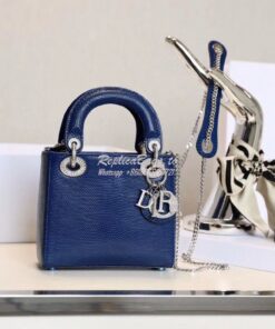 Replica Dior Lizard Leather Mini Lady Dior Bag with Crystals in Royal