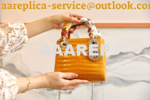 Replica Dior Crocodile Leather Mini Lady Dior Bag Jaune Amber 2