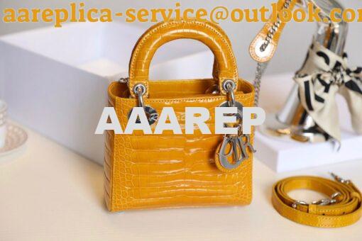 Replica Dior Crocodile Leather Mini Lady Dior Bag Jaune Amber 3