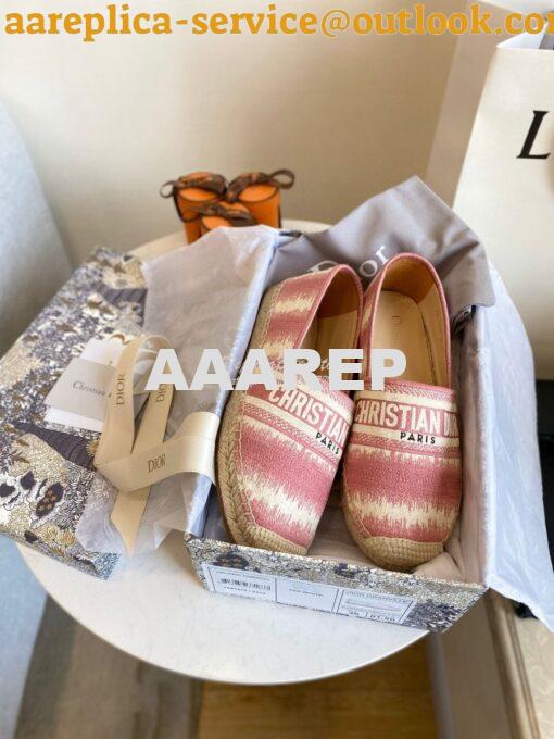 Replica Dior Granville Espadrille Dark Nude D-Stripes Embroidered Cott 2