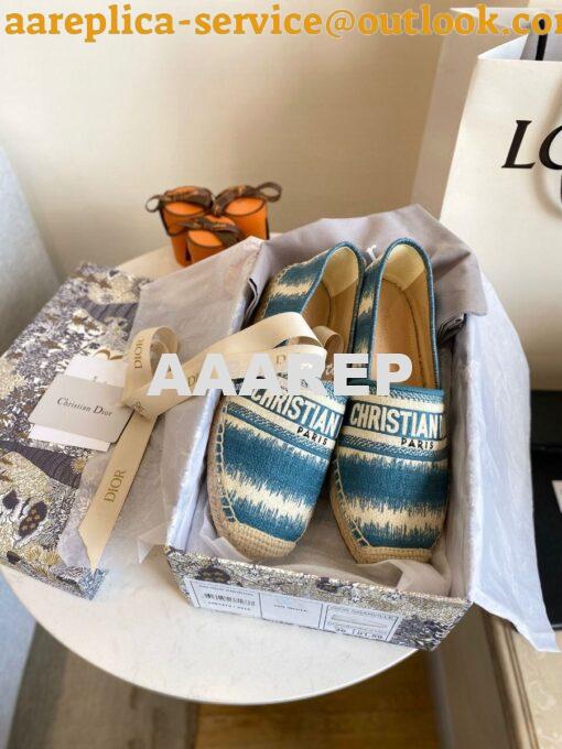 Replica Dior Granville Espadrille Deep Ocean Blue D-Stripes Embroidere 2