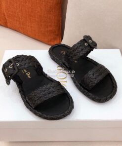 Replica Dior Ocean Slide Black Braided Raffia KCQ515