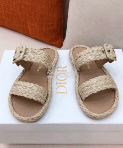 Replica Dior Ocean Slide Jute-Colored Braided Raffia KCQ515 2