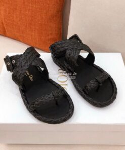 Replica Dior Ocean Thong Sandal Black Braided Raffia KCQ513