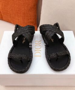 Replica Dior Ocean Thong Sandal Black Braided Raffia KCQ513 2