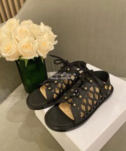 Replica Dior D-Trap Sandals Black Matte Calfskin KCQ510 2