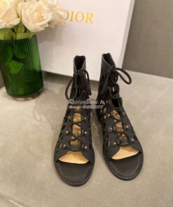 Replica Dior D-Trap Sandals Black Matte Calfskin KCQ489 2