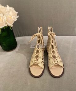 Replica Dior D-Trap Sandals Beige Matte Calfskin KCQ489 2