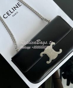 Replica Celine Chain Shoulder Bag Triomphe In Shiny Calfskin 197993 Bl