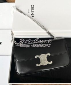 Replica Celine Chain Shoulder Bag Triomphe In Shiny Calfskin 197993 Bl 2