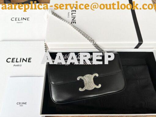 Replica Celine Chain Shoulder Bag Triomphe In Shiny Calfskin 197993 Bl 2