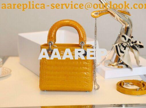 Replica Dior Crocodile Leather Mini Lady Dior Bag Jaune Amber 10