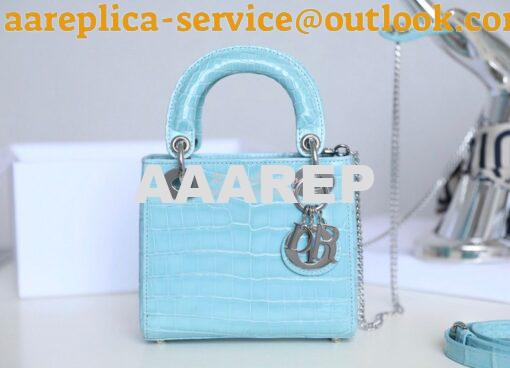 Replica Dior Crocodile Leather Mini Lady Dior Bag Sky Blue 2