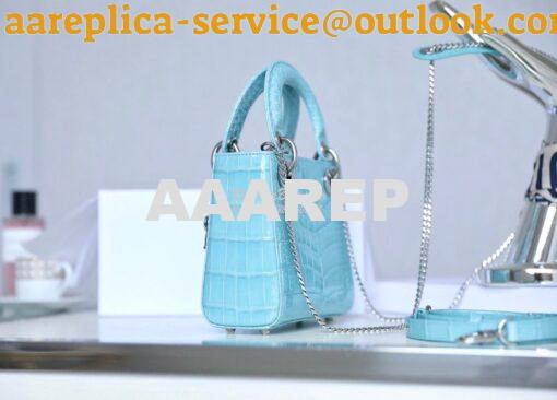 Replica Dior Crocodile Leather Mini Lady Dior Bag Sky Blue 3