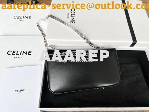 Replica Celine Chain Shoulder Bag Triomphe In Shiny Calfskin 197993 Bl 14