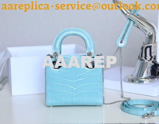 Replica Dior Crocodile Leather Mini Lady Dior Bag Sky Blue 9