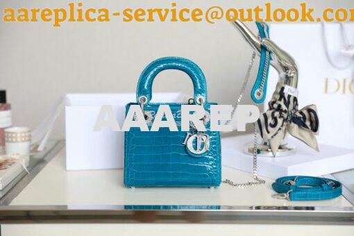 Replica Dior Crocodile Leather Mini Lady Dior Bag with Crystals in Blu