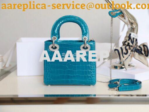 Replica Dior Crocodile Leather Mini Lady Dior Bag with Crystals in Blu 9