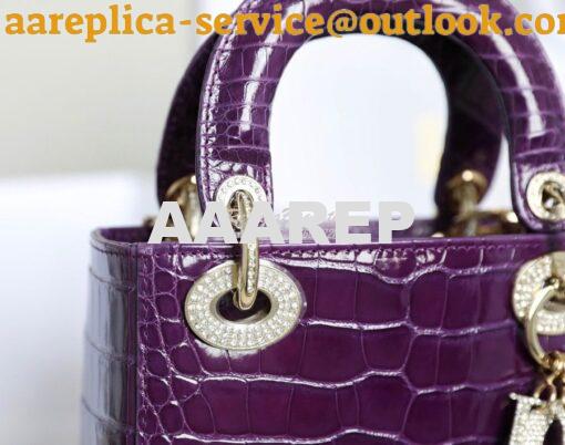 Replica Dior Crocodile Leather Mini Lady Dior Bag with Crystals in Pur 3