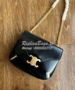 Replica Celine Chain Besace Triomphe In Shiny Calfskin 199273B Black