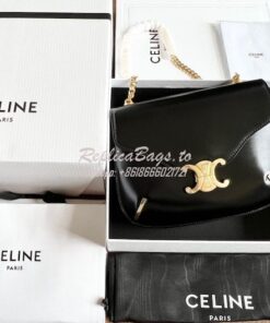 Replica Celine Chain Besace Triomphe In Shiny Calfskin 199273B Black 2