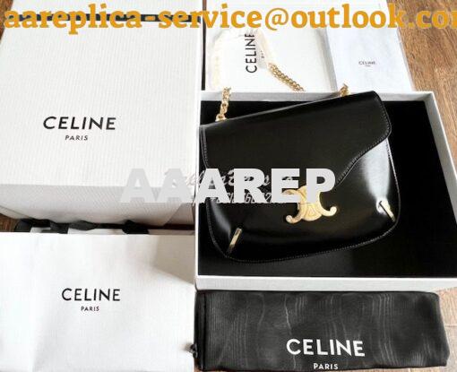 Replica Celine Chain Besace Triomphe In Shiny Calfskin 199273B Black 2