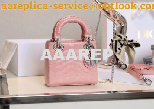 Replica Dior Lizard Leather Mini Lady Dior Bag with Crystals in Sakura