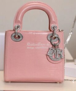 Replica Dior Lizard Leather Mini Lady Dior Bag with Crystals in Sakura 2