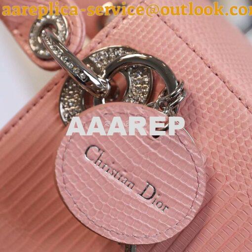 Replica Dior Lizard Leather Mini Lady Dior Bag with Crystals in Sakura 5